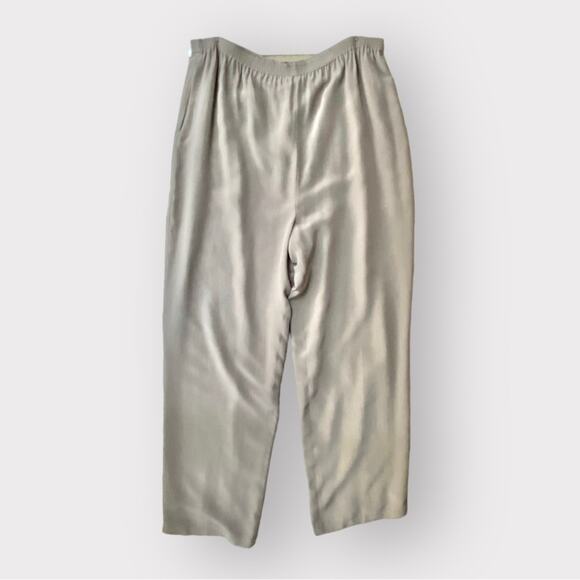 Perlita Silk Straight Leg Pants Beige Size L - Picture 1 of 7